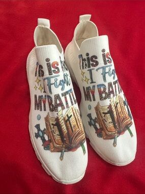 White Graphic Slip-On Sneakers - Inspirational Text Design